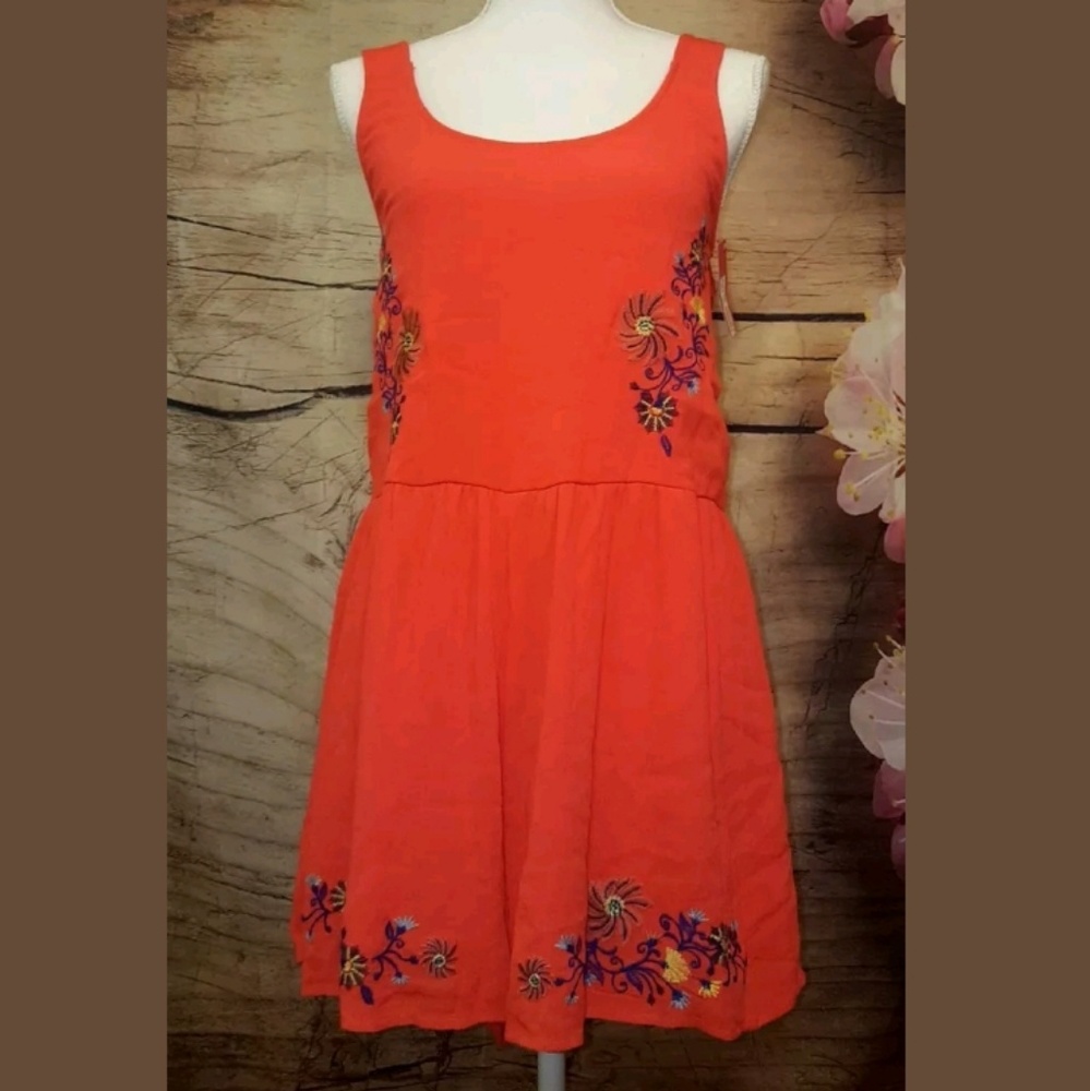 Xhilaration Orange Floral Dress Large